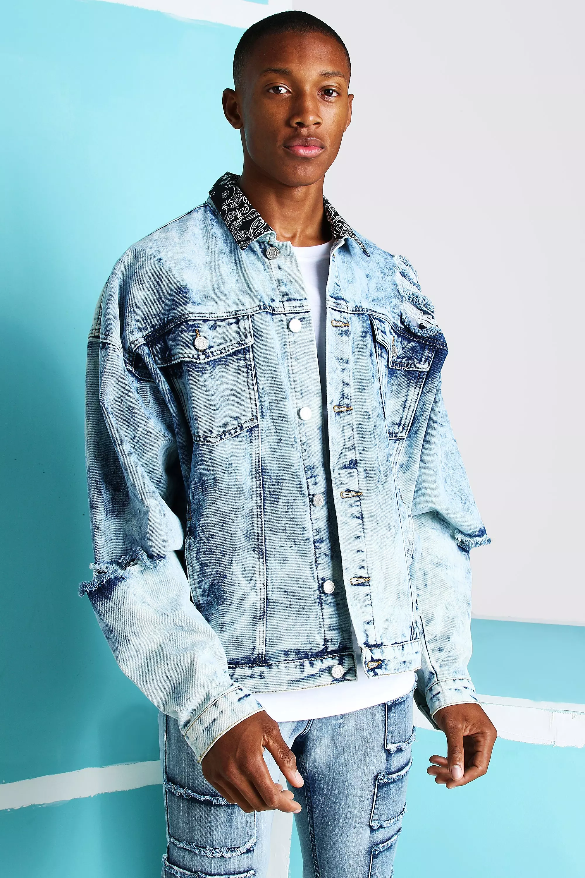 Bleached denim jacket mens best sale